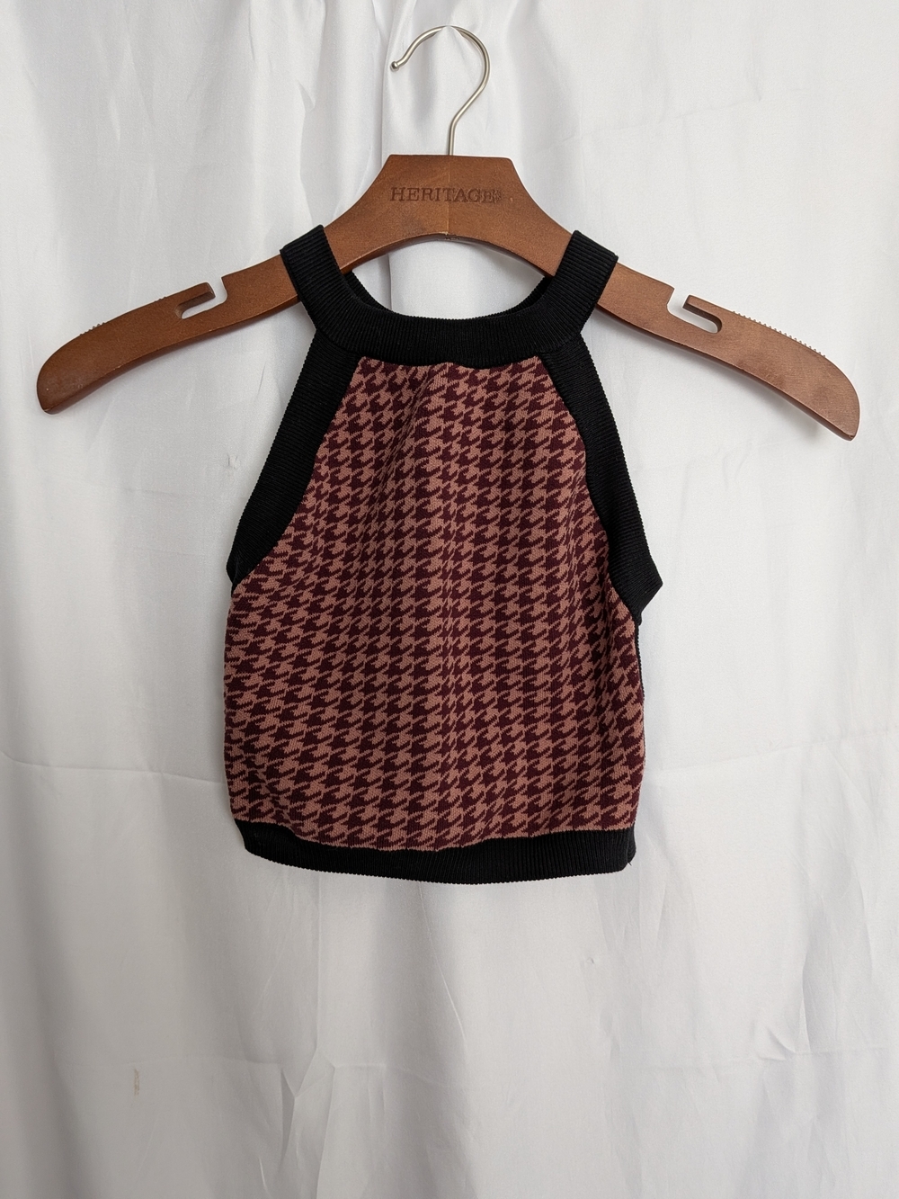 Nagnata Burgundy Houndstooth Halter Tank with Black Trim Size XS